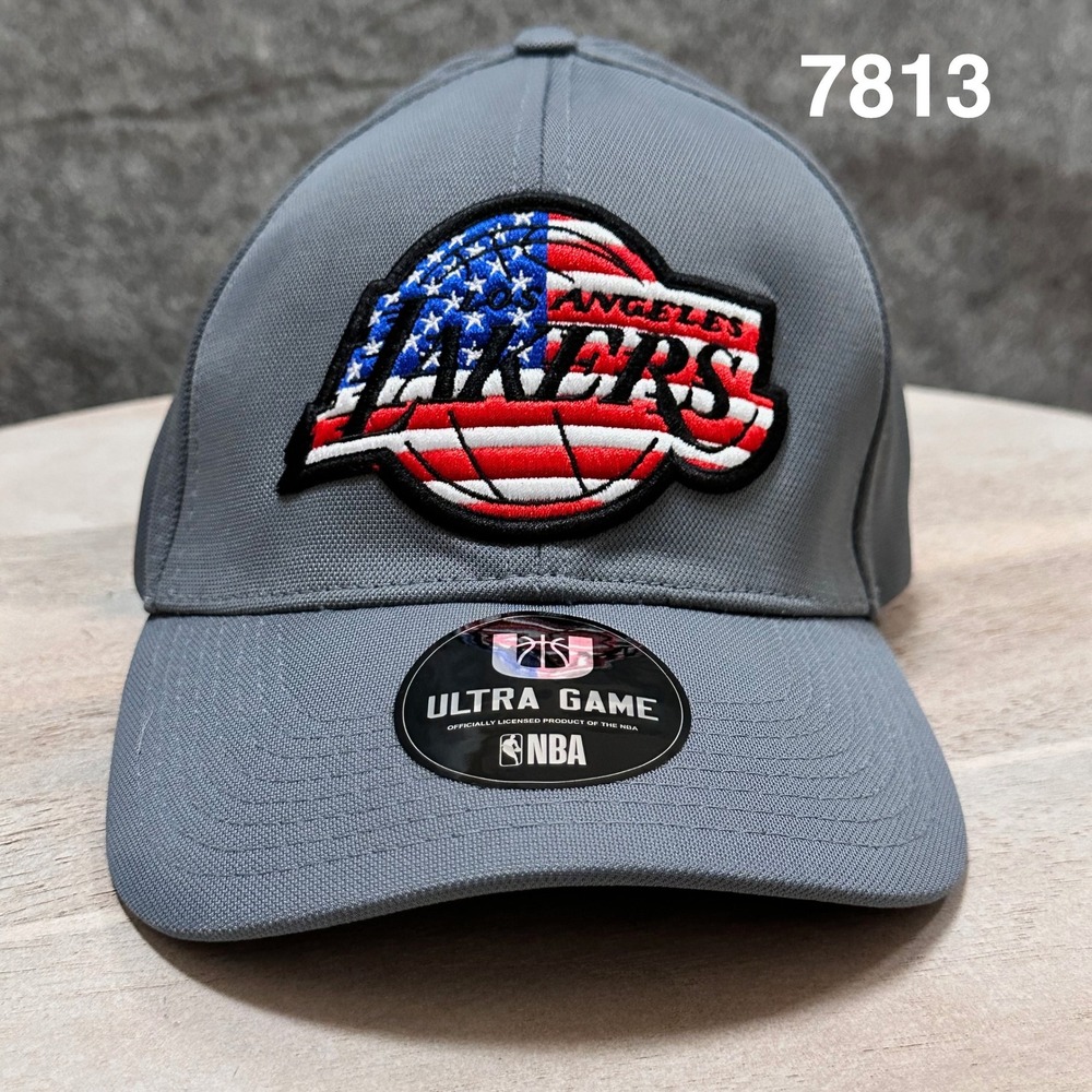 Ultra Game NBA LA Lakers Grey Patriotic Stars Stripes Logo Hat Basketball OSFM